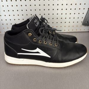 Lakai Griffin Mid Mens Sz 10.5 Black White Leather Weather Treated Skating Shoes